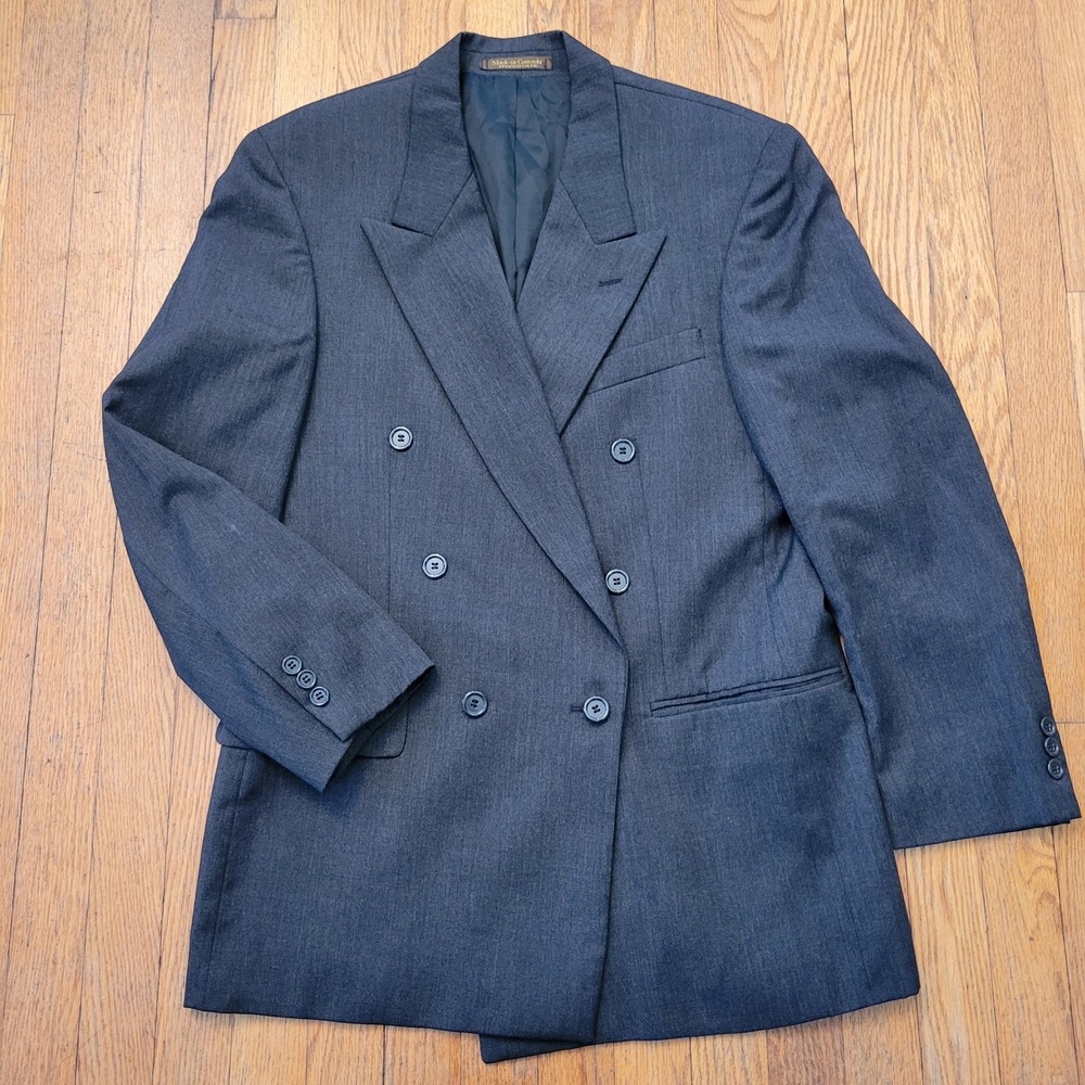 Ferrar Quails 38R Blazer Charcoal Grey Wool Double Breasted Peak Lapel Preppy